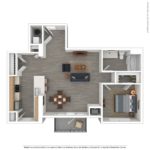 The Allure Stamford (A10) 3D Furnished floorplan - showing one bedroom and one bath, Stamford, CT