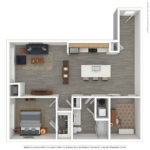 Allure building Stamford - 3D Furnished Floorplan render of (A13) showing one bedroom and one bath, Stamford, CT