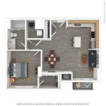 The Allure Stamford (A4) 3D Furnished floorplan - showing one bedroom and one bath, Stamford, CT.