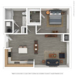 The Allure Stamford (A7) 3D Furnished floorplan - showing one bedroom and one bath, Stamford, CT