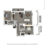 The Allure Stamford (B8) 3D Furnished floorplan - showing two bedrooms and two bath, Stamford, CT.