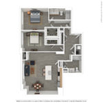 The Allure Stamford (B9) 3D Furnished floorplan - showing two bedrooms and two baths, Stamford, CT