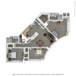 The Allure Stamford (C4) 3D Furnished floorplan - showing one bedroom and one bath, Stamford, CT.