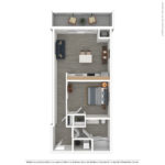 The Allure Stamford (S2) 3D Furnished floorplan - showing one bedroom and one bath, Stamford, CT.