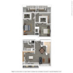 The Allure Stamford (TH2) 3D Furnished floorplan - showing two bedrooms and two baths, Stamford, CT