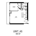 Beacon Harbor Point Stamford Floorplans (A5) Showing one bedroom and one bathroom, Stamford, CT