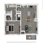 The Curb Norwalk (A3) Furnished Floorplans - showing one bedroom and one bath, Norwalk, CT