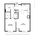 The Curb Norwalk (A4) Floorplans - showing one bedroom and one bath, Norwalk, CT