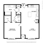 The Curb Norwalk (A6) Floorplans - showing one bedroom and one bath, Norwalk, CT