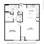 (A9) Harbor Landing 28 Southfield Ave-Stamford, CT floorplan model showing one bedroom and one bathroom