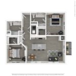 The Curb Norwalk (B2) Furnished Floorplans - showing two bedrooms and two bath, Norwalk, CT