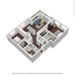 (B3) Harbor Landing 28 Southfield Ave-Stamford, CT 3D Floorplans showing two bedrooms and two bathrooms