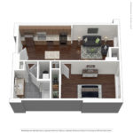 Nv at Harbor Point (A2) Furnished Floorplans - Showing one bedroom and one bath, Stamford, CT