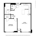 Nv at Harbor Point (A3) Floorplans - Showing one bed room and one bath, Stamford, CT