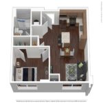 Nv at Harbor Point (A3) Furnished Floorplans - Showing one bed room and one bath, Stamford, CT