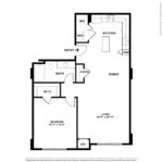 Nv at Harbor Point (A5) Floorplans - Showing one bed room and one bath, Stamford, CT