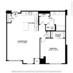 Nv at Harbor Point (A6) Floorplans - Showing one bed room and one bath, Stamford, CT