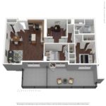 Nv at Harbor Point (TH3) Furnished Floorplans - Showing two bed rooms and two bath, Stamford, CT