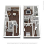 Nv at Harbor Point (TH6) Furnished Floorplans - Showing two bed rooms and two bath, Stamford, CT