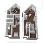 Nv at Harbor Point (TH7) Furnished Floorplans - Showing two bed rooms and two bath, Stamford, CT