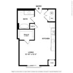 The Curb Norwalk (S3) Floorplans - showing one bedroom and one bath, Norwalk, CT