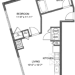 One Glover Norwalk Floorplans (A1) Showing one bedroom and one bathroom, Norwalk, CT