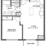 One Glover Norwalk Floorplans (A2) Showing one bedroom and one bathroom, Norwalk, CT