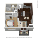 One Glover Norwalk Furnished Floorplans (A2) Showing one bedroom and one bathroom, Norwalk, CT