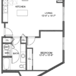 One Glover Norwalk Floorplans (A3) Showing one bedroom and one bathroom, Norwalk, CT