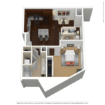 One Glover Norwalk Furnished Floorplans (A3) Showing one bedroom and one bathroom, Norwalk, CT