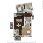 One Glover Norwalk Furnished Floorplans (B3) Showing two bedrooms and two bathrooms, Norwalk, CT