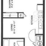 One Glover Norwalk Floorplans (S1) Showing one bedroom and one bathroom, Norwalk, CT