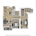 Escape Harbor Point Stamford Furnished Floorplans (B7) Showing two bedrooms and two bathrooms, Stamford, CT