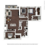 Opus Harbor Point Stamford - Furnished Floorplans (C2) Showing two bedrooms and two bathrooms, Stamford, CT