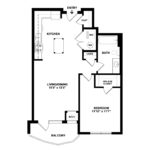 Opus Harbor Point Stamford - Floorplans (A10) Showing one bedroom and one bathroom, Stamford, CT