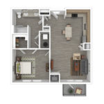 The Curb Norwalk (A2A) Furnished Floorplans - showing one bedroom and one bath, Norwalk, CT