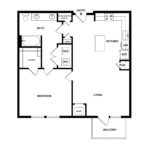 The Curb Norwalk (A2) Floorplans - showing one bedroom and one bath, Norwalk, CT