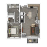 The Curb Norwalk (A3) Furnished Floorplans - showing one bedroom and one bath, Norwalk, CT