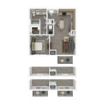 The Curb Norwalk (A4) Furnished Floorplans - showing one bedroom and one bath, Norwalk, CT