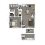 The Curb Norwalk (A6) Furnished Floorplans - showing one bedroom and one bath, Norwalk, CT