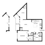 The Curb Norwalk (A8) Floorplans - showing one bedroom and one bath, Norwalk, CT