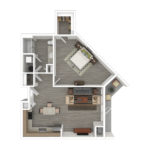 The Curb Norwalk (A9) Furnished Floorplans - showing one bedroom and one bath, Norwalk, CT