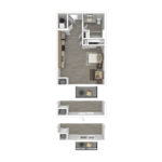 The Curb Norwalk (E1) Furnished Floorplans - showing one bedroom and one bath, Norwalk, CT