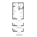 The Curb Norwalk (E1) Floorplans - showing one bedroom and one bath, Norwalk, CT