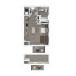 The Curb Norwalk (E2) Furnished Floorplans - showing one bedroom and one bath, Norwalk, CT