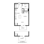 The Curb Norwalk (E2) Floorplans - showing one bedroom and one bath, Norwalk, CT