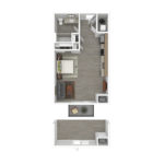 The Curb Norwalk (E4) Furnished Floorplans - showing one bedroom and one bath, Norwalk, CT