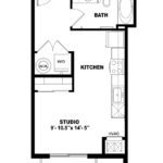 The Curb Norwalk (S0) Floorplans - showing one bedroom and one bath, Norwalk, CT