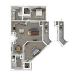 The Curb Norwalk, CT (B5) - Furnished Floorplans - Showing two bedrooms and two bathrooms.