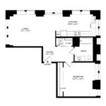 The Beacon Jersey Criterion (A2) Floorplans - Showing one bedroom and one bath, Jersey City, NJ